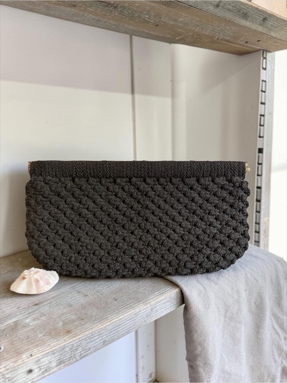 Vintage Black Knit Woven Clutch Bag
